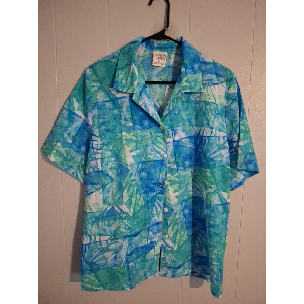 Vintage Allison Daley Button Up Short Sleeve Floral Blouse SZ 12